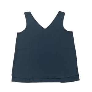 Ann Taylor Factory V Neck Sleeveless Layered Hem Top‎ Women's Size S Dark Black